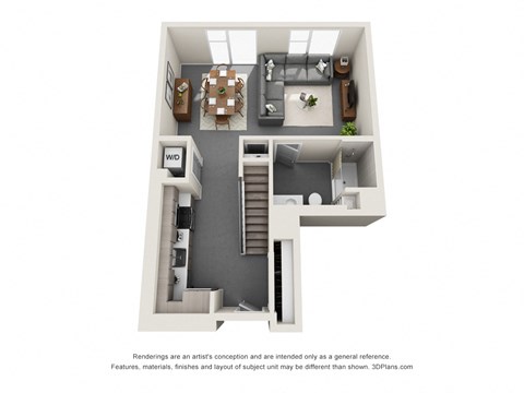 Floor plan for 1 bed, 1 bath, 925 sqft